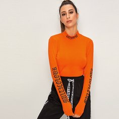 Футболка с воротником-стойкой и текстовым принтом Shein