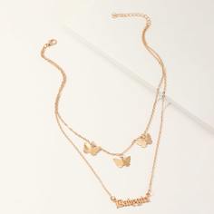 Многослойное ожерелье с подвеской бабочки для девочек 1шт Shein