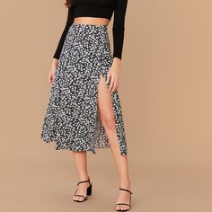 Юбка с цветочным принтом и разрезом Shein
