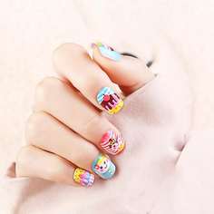 Накладные ногти с мультяшным принтом, двухсторонняя лента и маникюр 24шт Shein