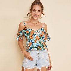 Топ с открытыми плечами и цветочным принтом Shein