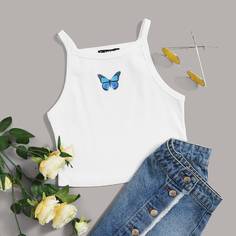 Трикотажный топ с принтом бабочки Shein