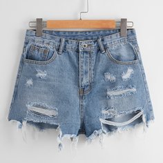 Рваные джинсовые шорты размера плюс Shein