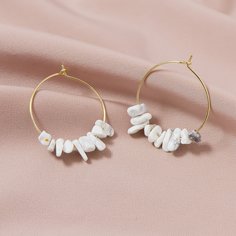 Серьги-кольца с каменным декором Shein