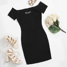 Платье с открытыми плечами и вышивкой Shein