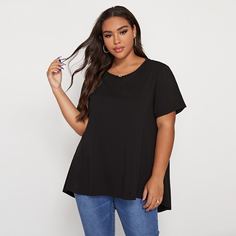 Однотонный асимметричный топ размера плюс Shein