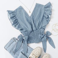 Кайма В горошёк Бохо Блузы Shein