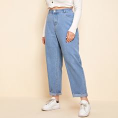 Однотонные джинсы размера плюс Shein