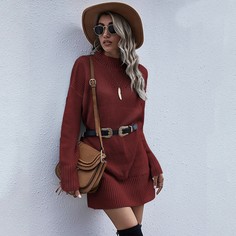 Одноцветный Повседневный Платья-свитеры Shein