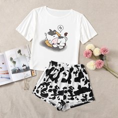 Животный принт милый Пижама Shein