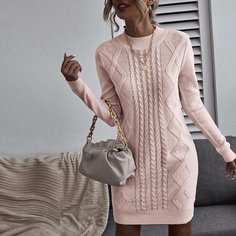 Однотонное вязаное платье-свитер Shein