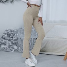 трикотажный Одноцветный Повседневный Брюки Shein