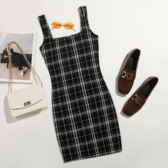 Клетка Повседневный Платья Shein