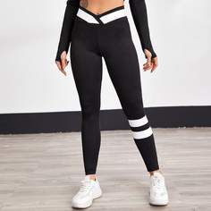 Асимметричный Полосатый Спортивный Леггинсы Shein