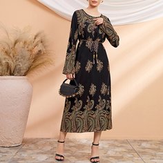 с поясом Цветочный принт Скромный Платье Shein