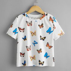 Футболка с принтом бабочки для девочек Shein