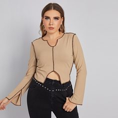 Разрез Элегантный Футболка размера плюс Shein