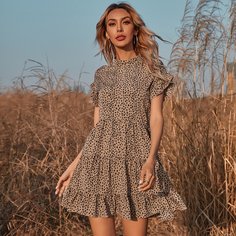на пуговицах Принт Повседневный Платье Shein