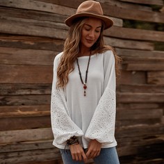 Ажурная вышивка Одноцветный Повседневный Футболки Shein