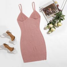 Одноцветный Повседневный Платья-свитеры Shein