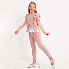 Топ с вышивкой и леггинсы для девочек Shein