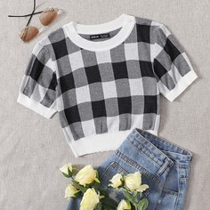Клетка Повседневный Трикотажные топы Shein