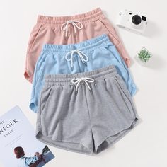 3шт шорты на кулиске Shein