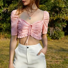 Оборка Одноцветный Бохо Блузы Shein