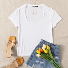 трикотажный Одноцветный Повседневный Футболки Shein