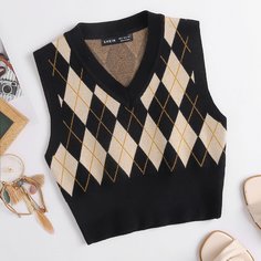 Вязаный жилет с узором аргайл Shein