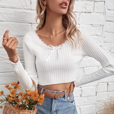 Бант Одноцветный Повседневный Свитер Shein