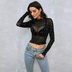 Прозрачный Принт космос Сексуальный Женские топы Shein