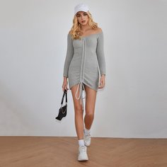 Платье-свитер на кулиске с открытыми плечами Shein