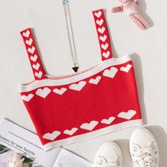 Короткий трикотажный топ с рисунком сердца Shein