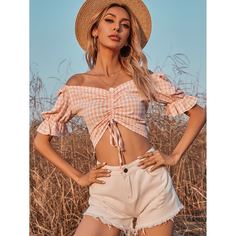 с оборками Хаундстут Бохо Блузы Shein