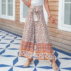 Широкие брюки с поясом и цветочным принтом Shein