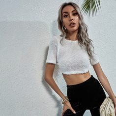Открытая спина Одноцветный Сексуальный Трикотажные топы Shein