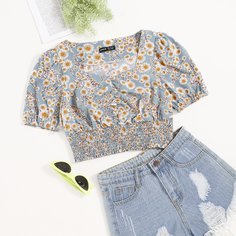 со сборками Цветочный Бохо Блузы Shein