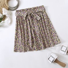 с поясом цветочный Бохо Юбки Shein