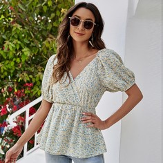 С оборками цветочный Бохо Блузы Shein