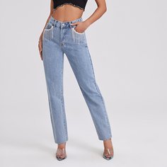 Джинсы со стразами и бахромой Shein