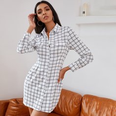 Платье в клетку с пуговицами Shein