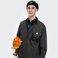 Мужская контрастная рубашка с карманом и цветочным принтом Shein