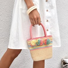 Соломенная сумка с помпоном для девочек Shein