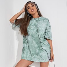 Длинная футболка оверсайз с принтом тай дай Shein