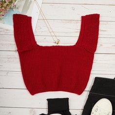 Трикотажный короткий топ с квадратным воротником Shein