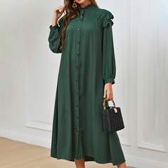 Платье-рубашка с воротником-стойкой и оборкой Shein