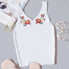 Вязаный топ в рубчик с цветочной вышивкой Shein