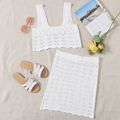 Кроп вязаный топ и вязаная юбка Shein