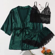 3 пакета комплект нижнего белья и атласный халат размера плюс Shein